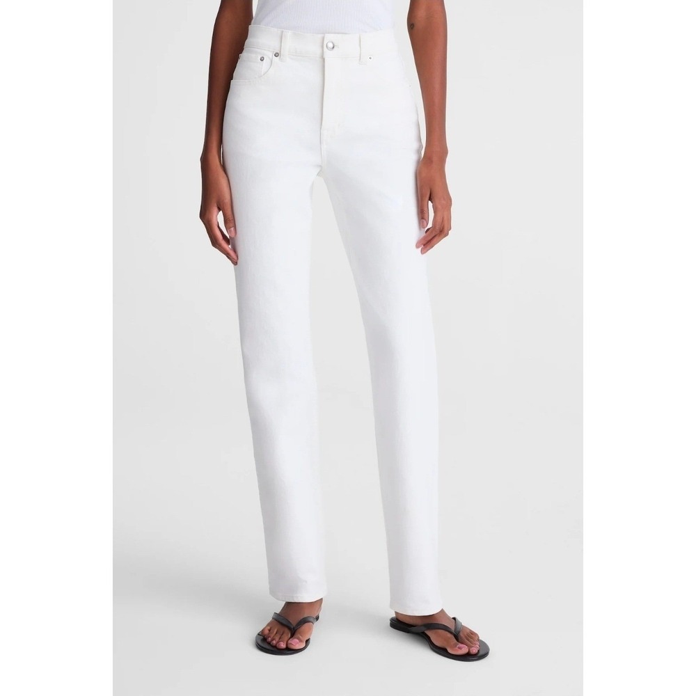 Madewell Women 30 Tall White Longline Straight Jeans High Rise Magic Pockets‎